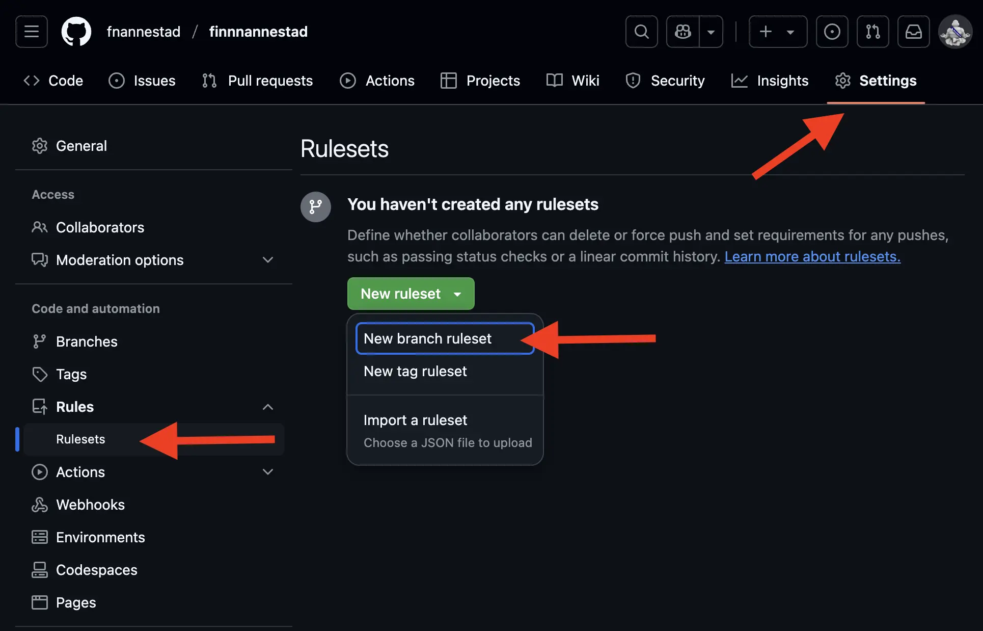 Create a branch ruleset